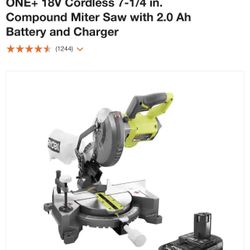 RYOBI ONE+ 18V Cordless 7-1/4 in. Compound Miter Saw with 2.0 Ah Battery and Charger