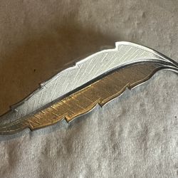 Vintage Feather Leaf Silver Tone Brooch