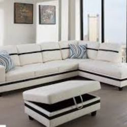 White Sectional Sofa Set w/ Ottoman (Right Chaise)🔥Clearance🔥Save $130 👍90 days FREE FINANCING ❗NO CREDIT CHECK❗ 