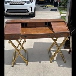 Vintage Drexel Campaign Desk with Gilt X-base Legs 