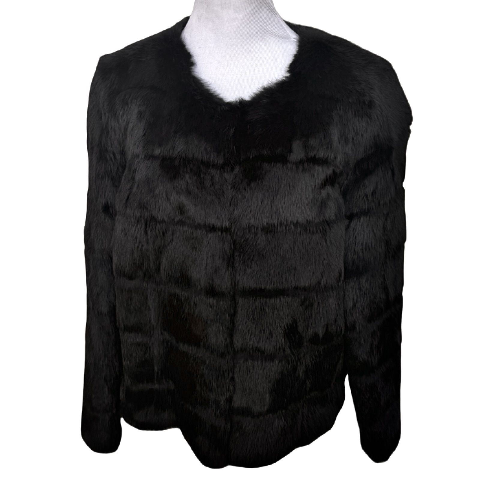 Vintage Black Rabbit Fur Coat By Joie Women Sz Medium Fit Jacket Great Condition