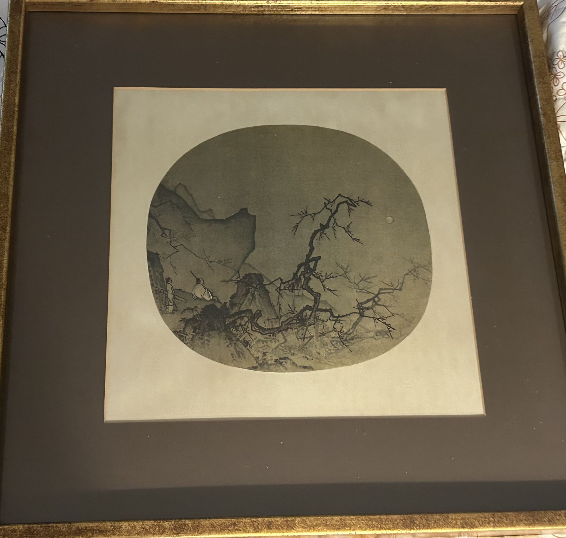 Plum Blossoms Oriental Antique Framed Print 19”x19”