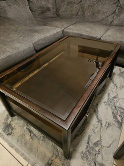  Set of 3  living room wood top glass with drawer tables