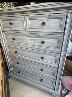Gray Wood Tall Dresser with 6 Drawers