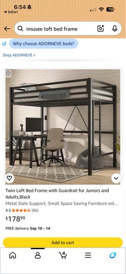 Loft bed frame, full size