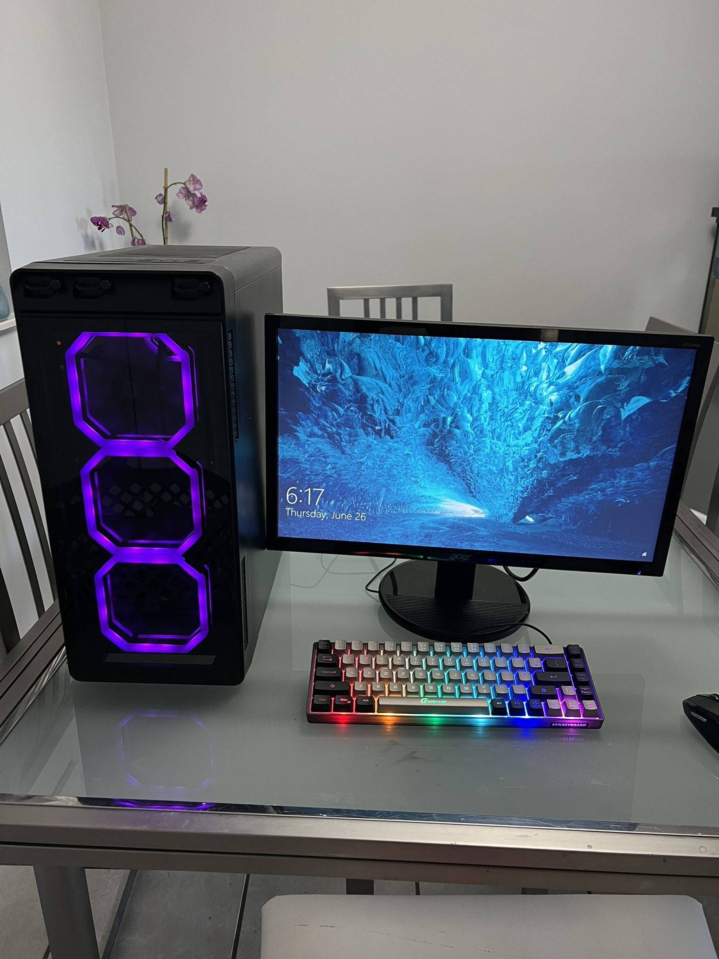 Entry Level Gaming PC Setup PC Monitor Keyboard Mouse