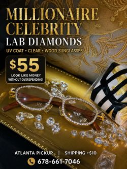 Millionaire Celebrity Lab Stones UV coat clear sunglasses wood. Look Like Money *One (1) Lightweight Luxe Style *Comes with a white protective case fo