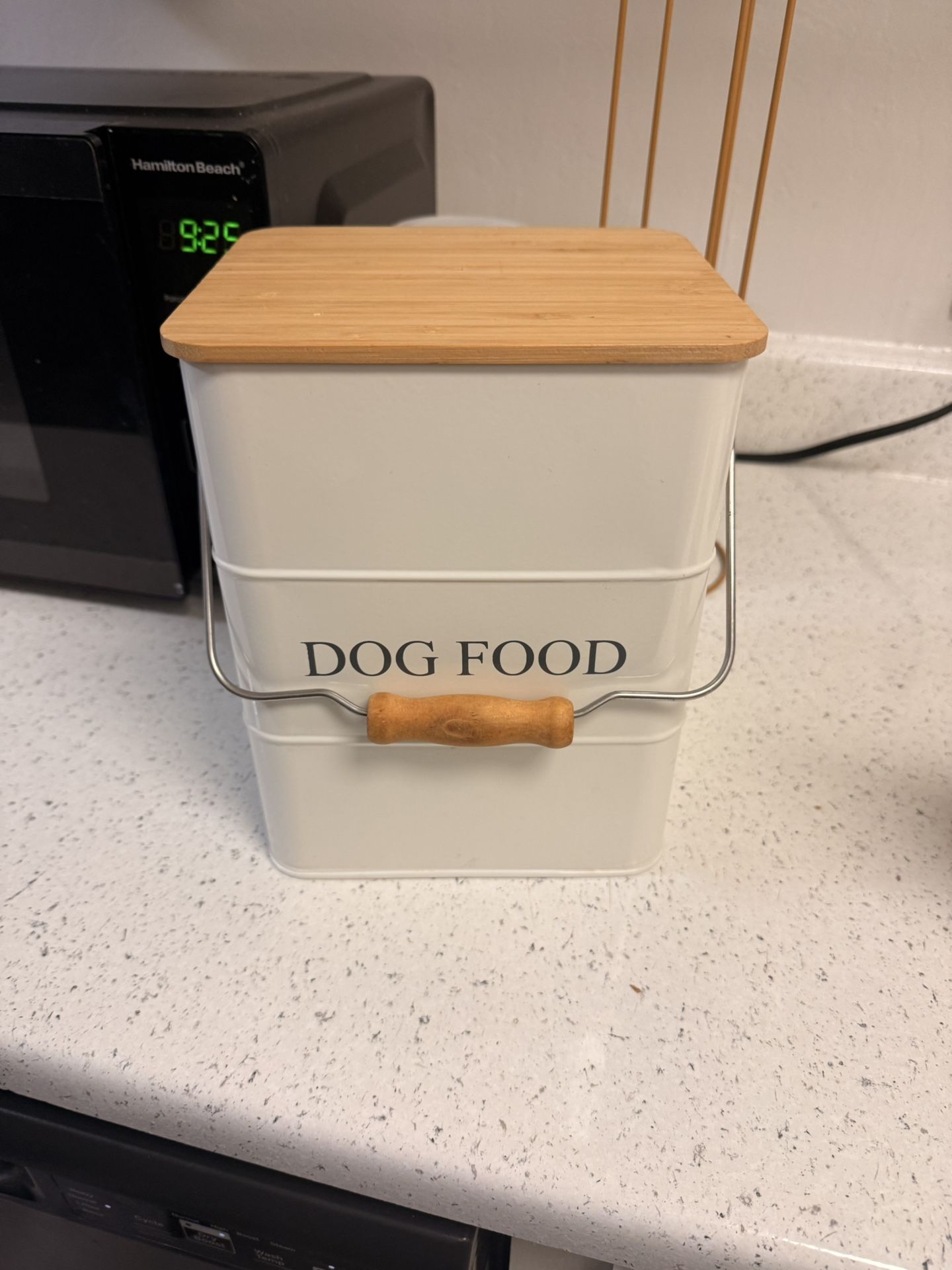 Stylish Dog Food Storage Bin - Metal Container with Bamboo Lid