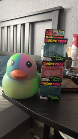 NeeDoh Nice Cube Bundle + Large Pastel Squishy Duck Stress Toy Lot