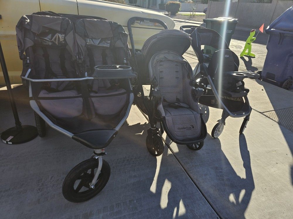 3 Double Strollers