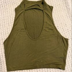 LIKE NEW BEAR DANCE FOREST GREEN CROP TOP CHOKER HALTER SHIRT