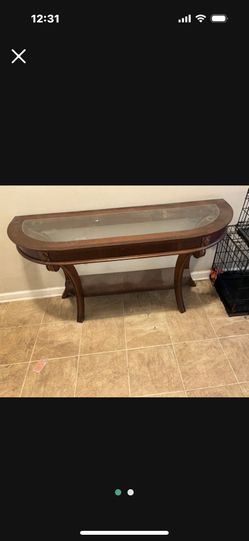 Wooden Cherry Color Foyer Table , Entry Table , Console . Nice Real Wood And Glass 