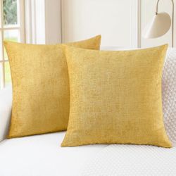 CaliTime Throw Pillow Covers Decorative 18 X 18 Inches Pack Of 2 Cozy Chenille Cushion Cases For Couch Sofa Bed Living Room Home Gold