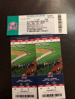 Texas rangers vs angels tickets parking pass included!!