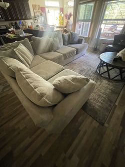 Large Light Gray Fabric Sectional Sofa