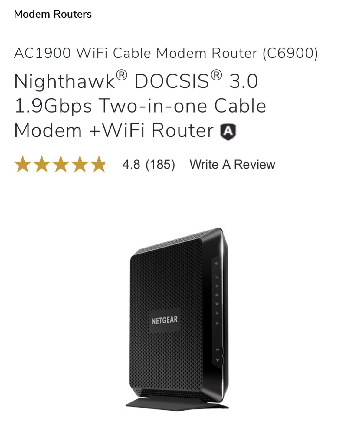 AC1900 WiFi Cable Modem Router (C6900)