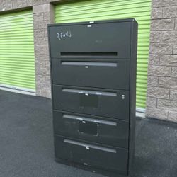Lateral file cabinet heavy duty metal 38" L x 18" w x 65" h, no keys, gray $50