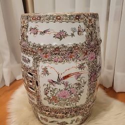 Antique 19th Century Chinese Rose Medallion Garden Stool Canton Famille Rose 