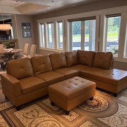 Carmel Leather Sectional Couch And Ottoman