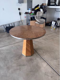 Anthropologie - Quillen Marquetry Round 48" Walnut Pedestal Dining Table