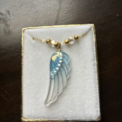Glass Art Necklace With Angel Wing Pendant 