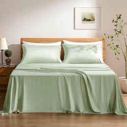 new Luxury Cooling Sheet Set - 100% Viscose from Bamboo, 4-Piece Bedding Set (Queen Size) - 18” Extra Deep Pockets, Oeko-Tex Certified, Silky Soft and