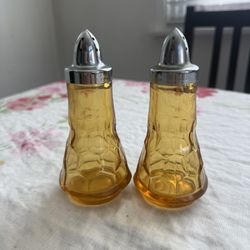 Amber Glass Salt & Pepper Shakers with Metal Lids