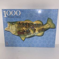 Sealed Schmid Fish Shaped Puzzle boy fishing dad Sportsmans 1000 PC jigsaw