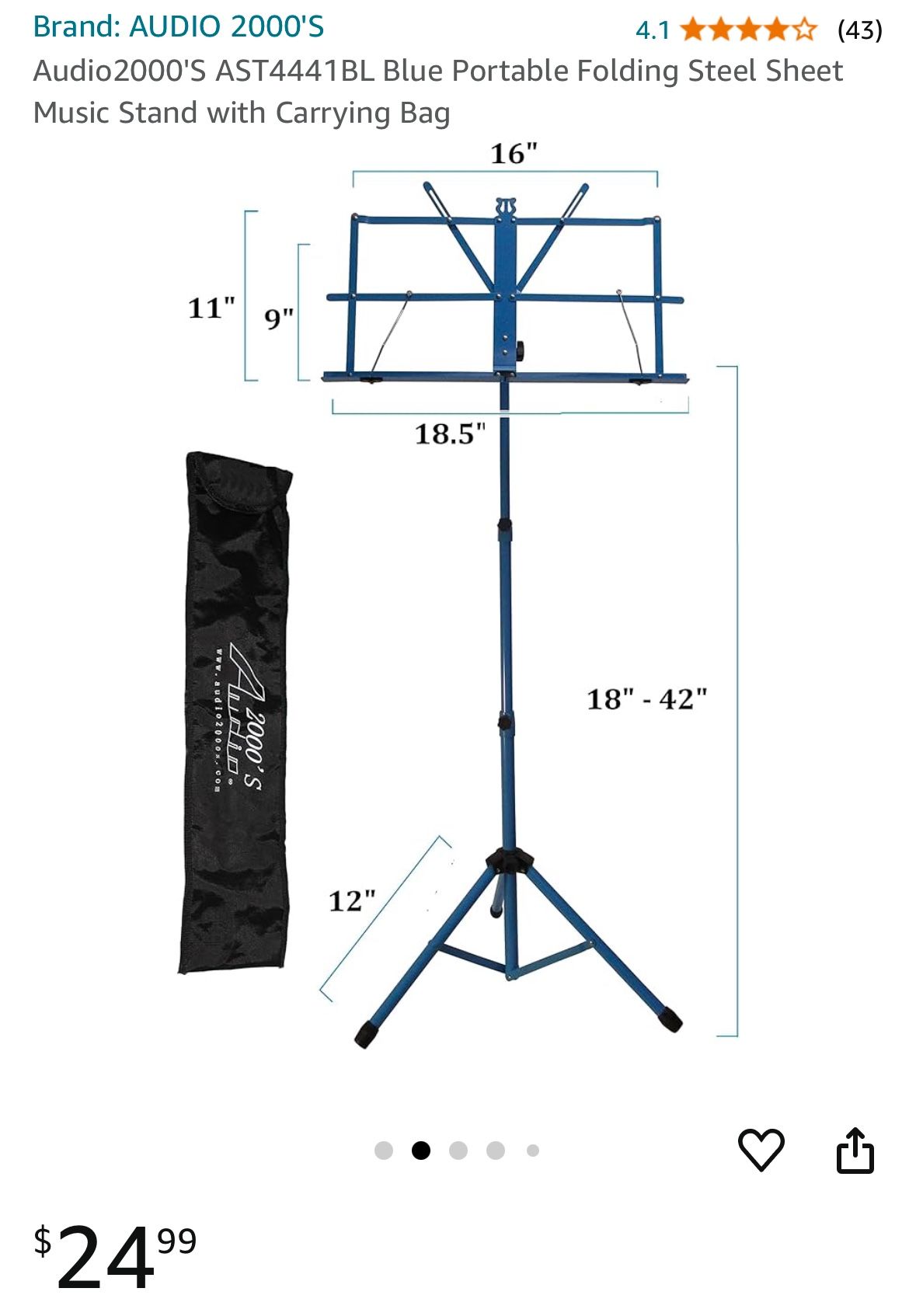 Folding Music Stand In Color Blue By Audio 2000