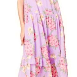 Betsey Johnson Floral Cotton Bouquet Print Maxi Dress Lavender Purple Pink dress Size XXL. New 