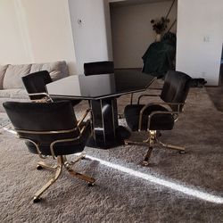 MCM Art Deco Black Octagon Table with 4 Chairs