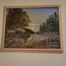 Medium size canvas painting would frame signed perfect , eighty dollars