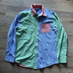 Chaps Easy Care Shirt Mens Size L Colorblock Gingham 90's Button Up