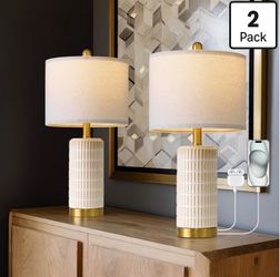 PoKat Small Bedside Table Lamps with USB Ports for Bedroom - B343