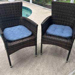 Two Coffee Wicker Patio Chairs 