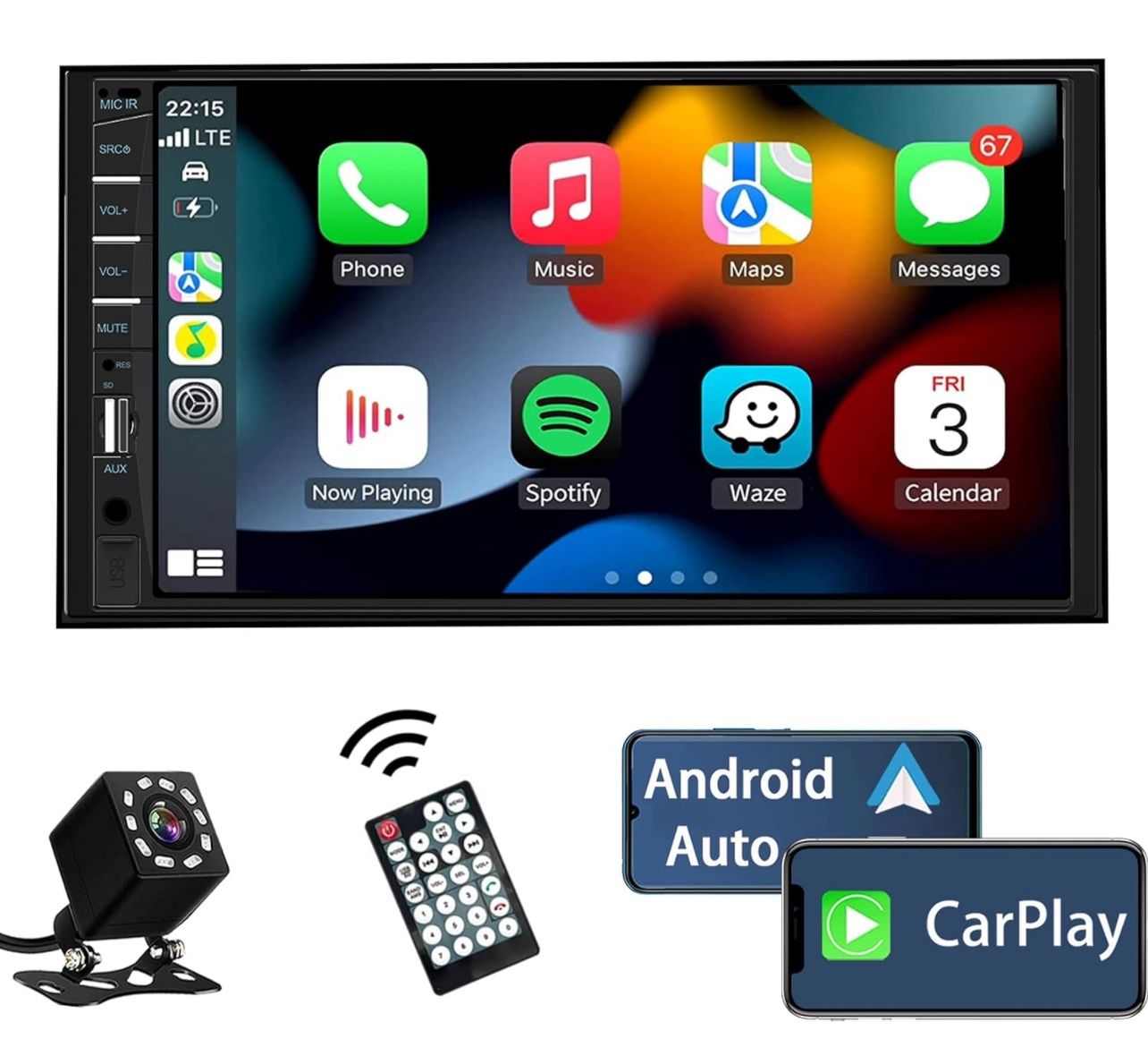 Double Din Car Stereo Compatible with Apple Carplay and Android Auto, 7 inch HD Touchscreen Car Radio Car Audio Receivers, Bluetooth, Backup Camera, M