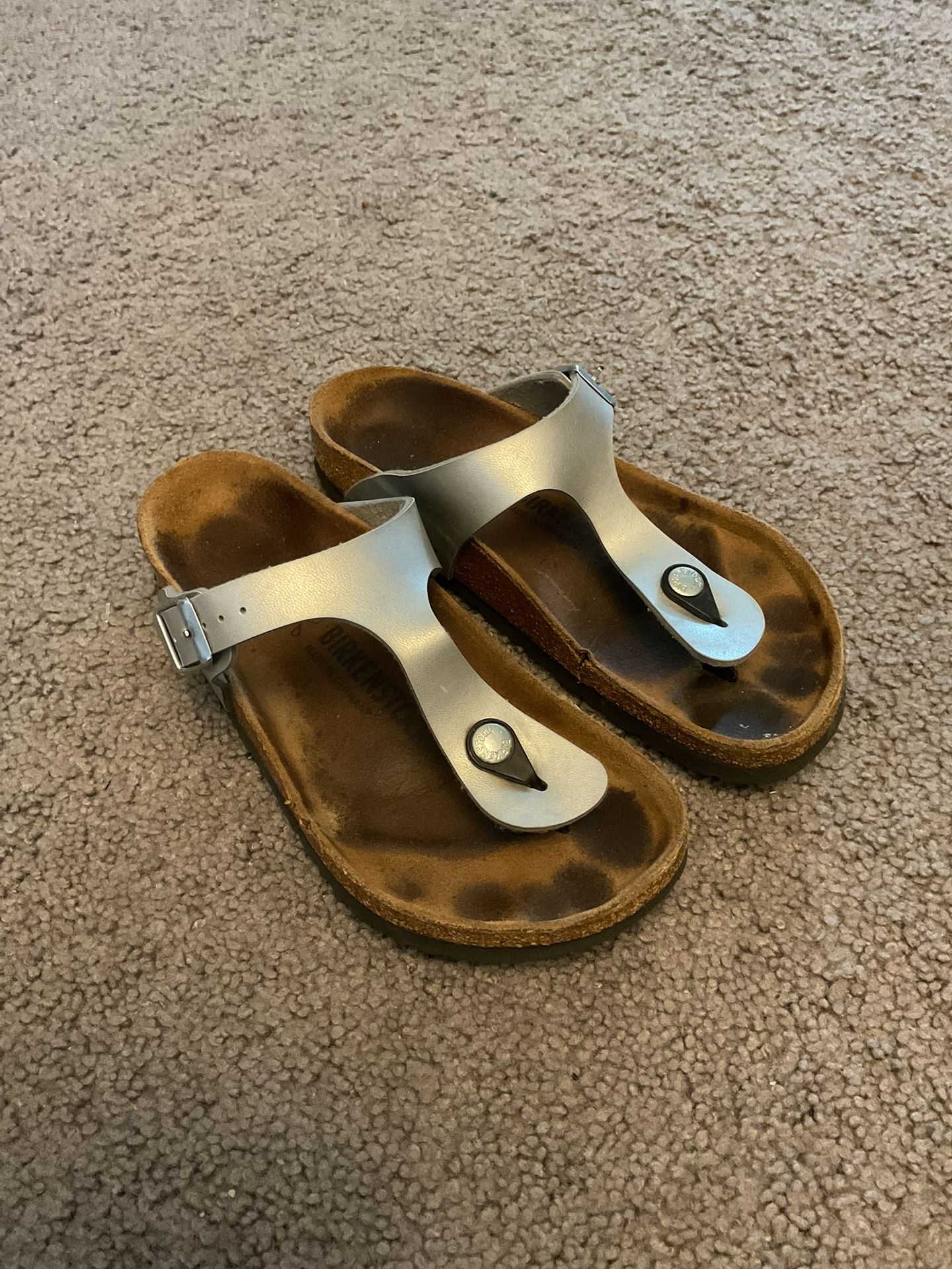 Birkenstock Gray Metallic Thong, Flip-Flops Sandals Shoes Flats Vintage Hippie sz 37 US sz 7