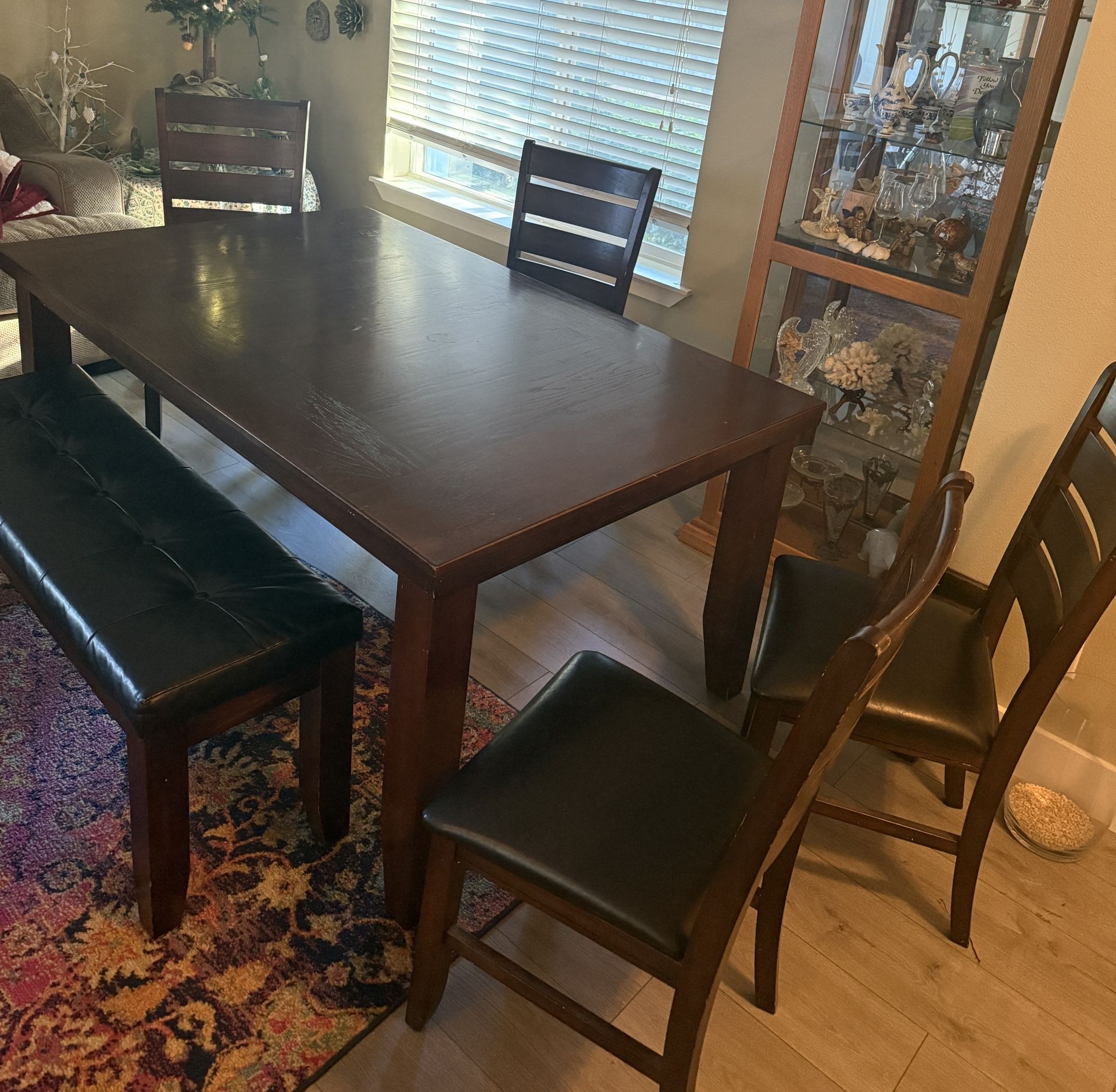 Beautiful Wood Dining Table With Leather Chairs 