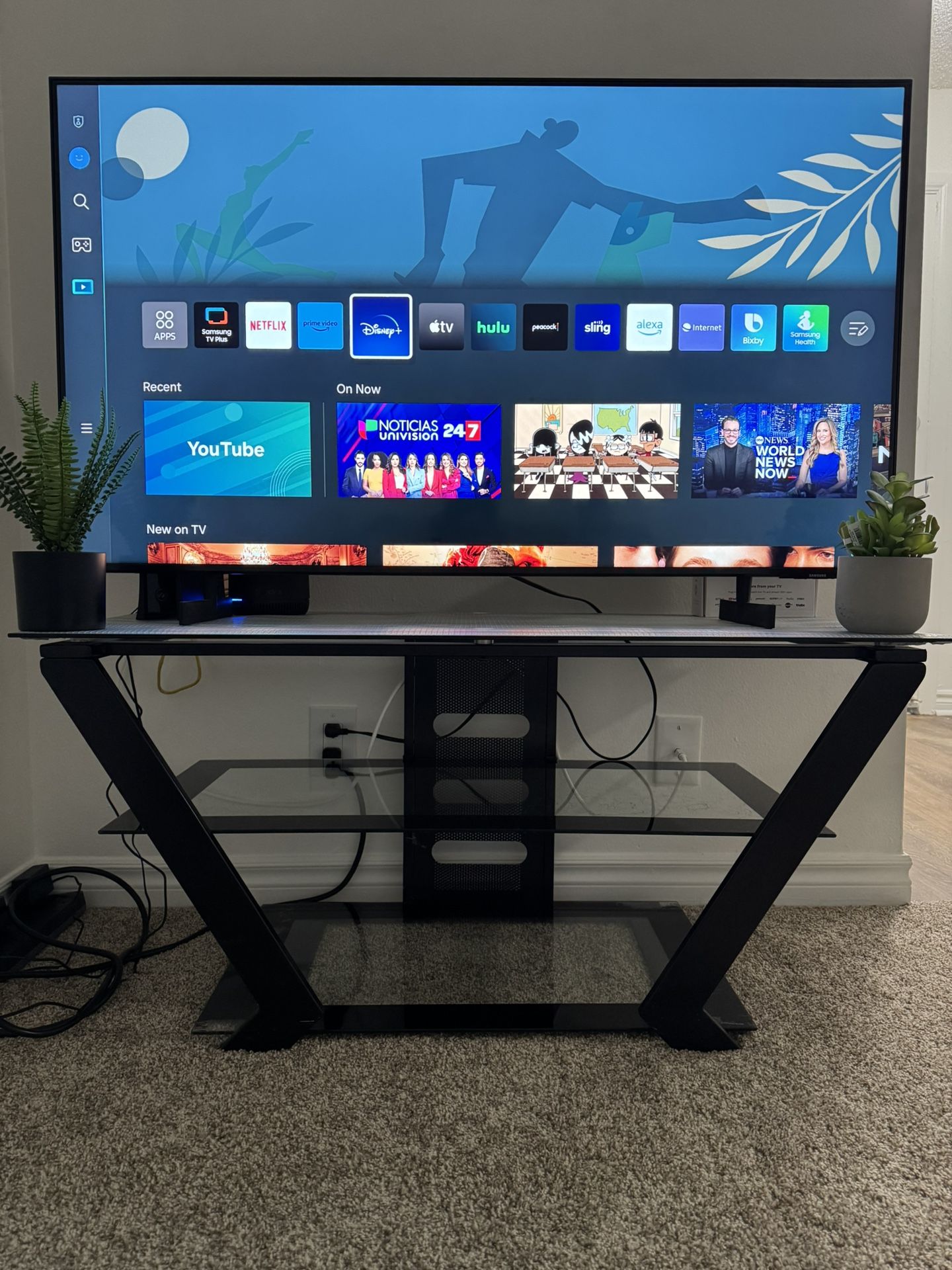 TV Stand with Glass Shelves