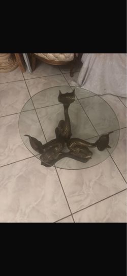 Sculptural Dolphin Glass-Top Coffee Table