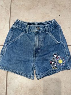 Disney Mickey & Minnie Embroidered Denim Carpenter Cargo Shorts