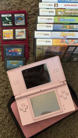 Nintendo DS Lite in baby pink w/ games and case