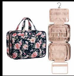 Everfun Hanging Travel Toiletry Bag Women, Leakproof Wet Dry Compartments Large Capacity, Holds Full-Size Bottle, 360° Metal Hook, Water-Resistant Mak