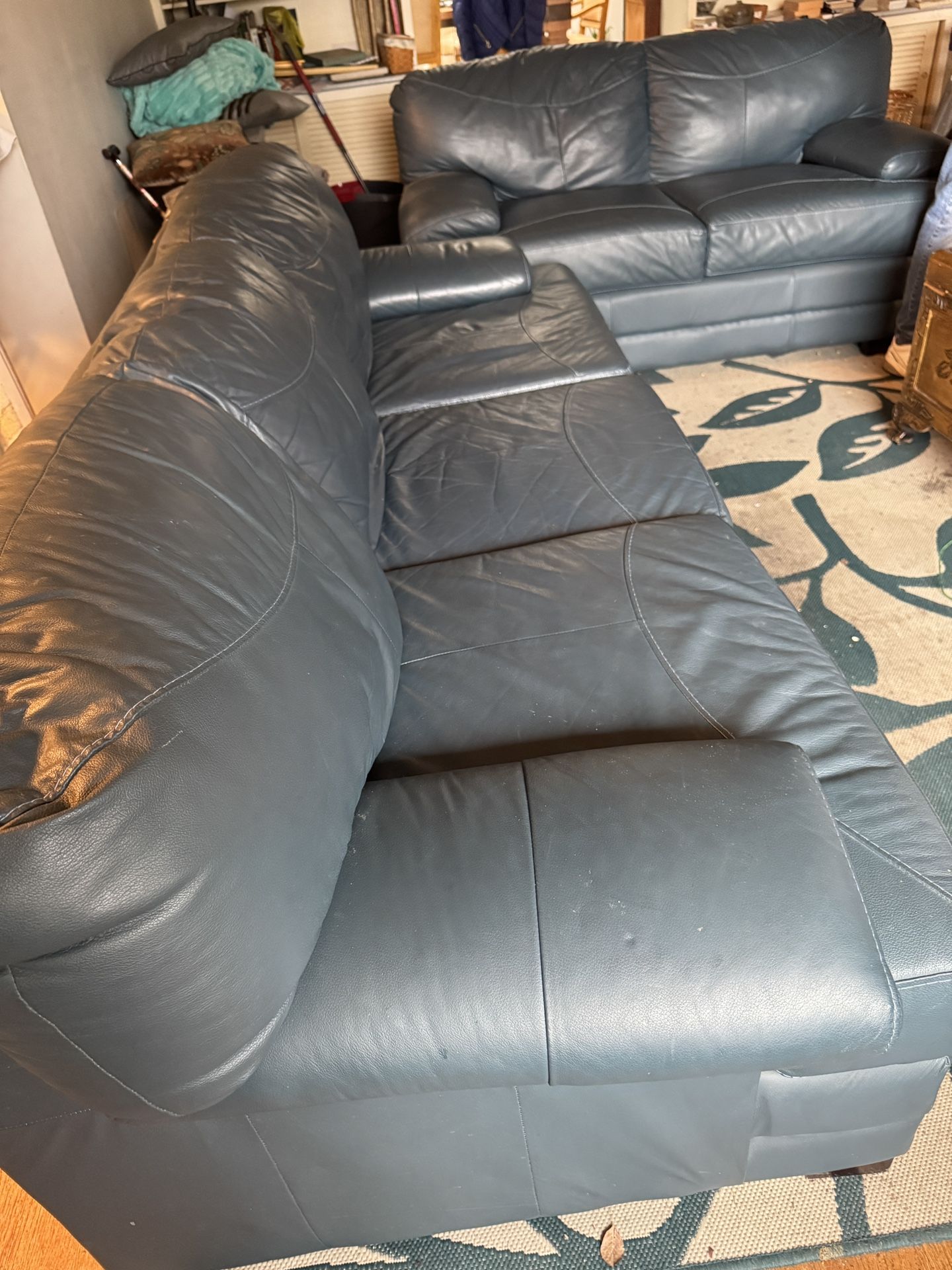 Two Matching Couches Navy Blue Faux leather