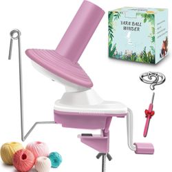 Yarn Winder for Crocheting, Durable 3.5 oz Plastic Yarn Ball Winder with Long and Finger Crochet Hooks, Portable Spinner for Knitting,Pink