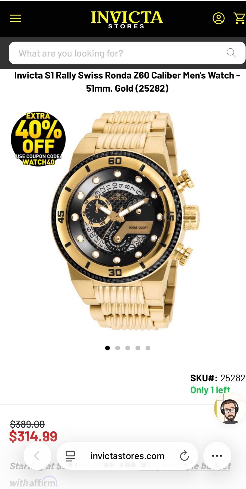 Invicta S1Rally Swiss Ronda z 60 caliber Men watch 51mm Gold (25282)