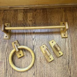 1980s Vintage Oak Bath set-hand towel ring, toilet paper holder + towel rack 
