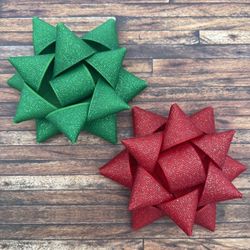 Christmas Present Hair Bows, Red, Green, Glitter, Handmade 