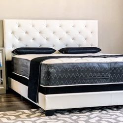 Brand New White Queen Size Leather Bed Frame With New Mattress/Fast Delivery 