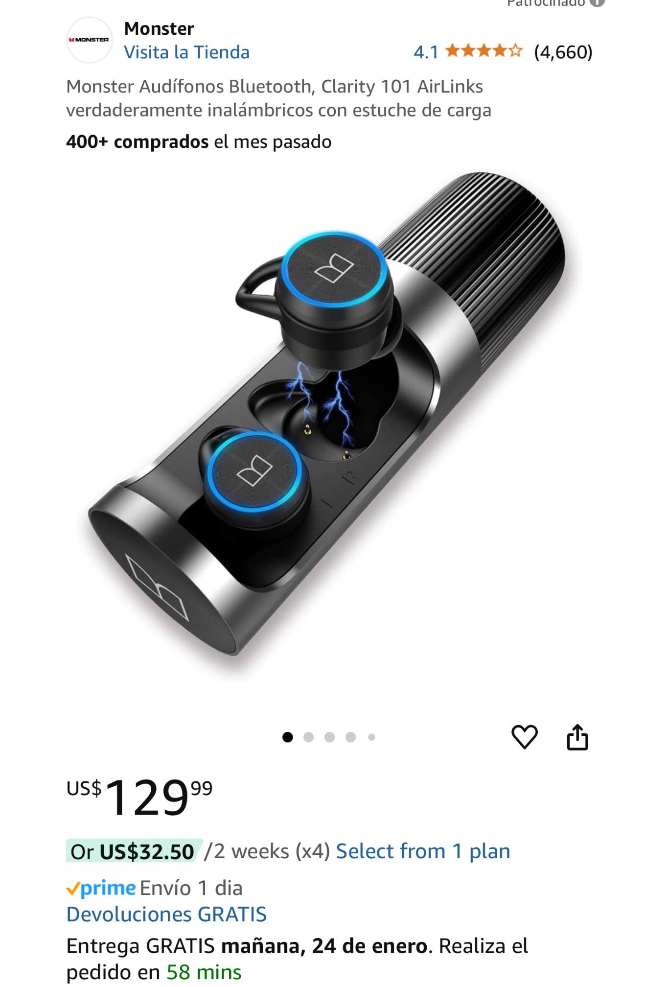 Monster Clarity 101 AirLinks Wireless Earbuds, Bluetooth 5.0, IPX5 Waterproof